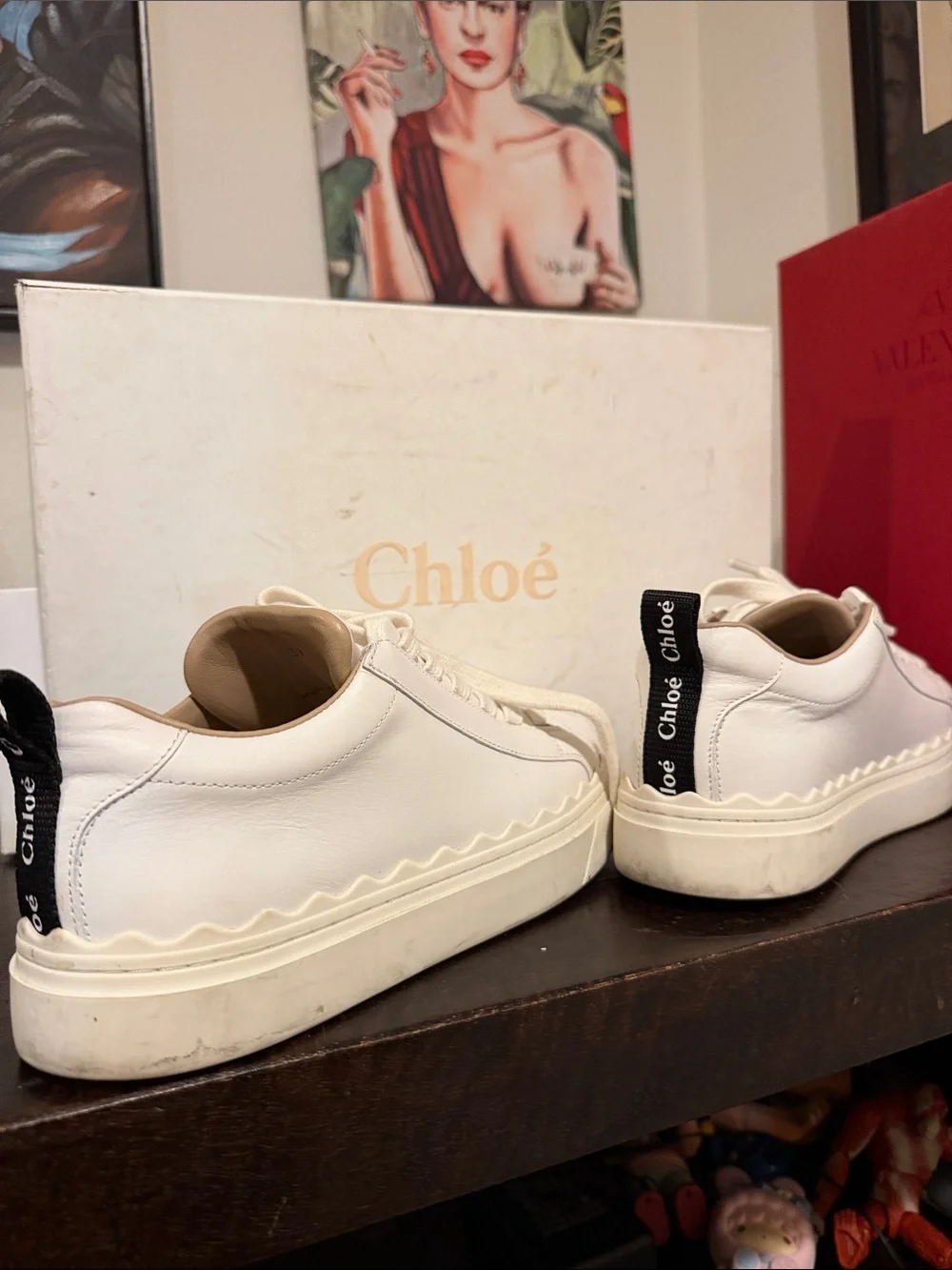 Chloé Cream Leather Kids Sneakers with Branded Heel Tab
